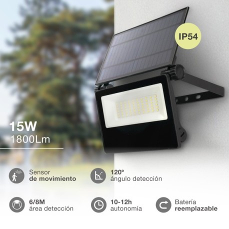 Proyector solar LED Kumira con sensor 15w 6500k negro GSC