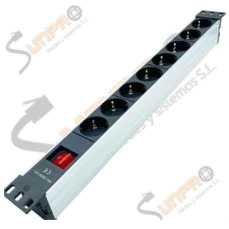 Regleta PDU 19" 1U 8 schukos con interruptor en aluminio Sunpro