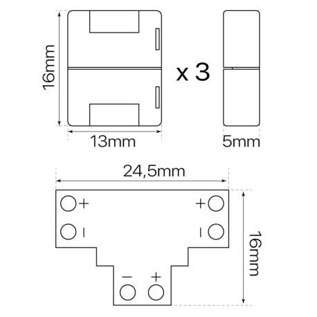Conector T monocolor 2 pin tiras led 8mm y 10mm I-TEC