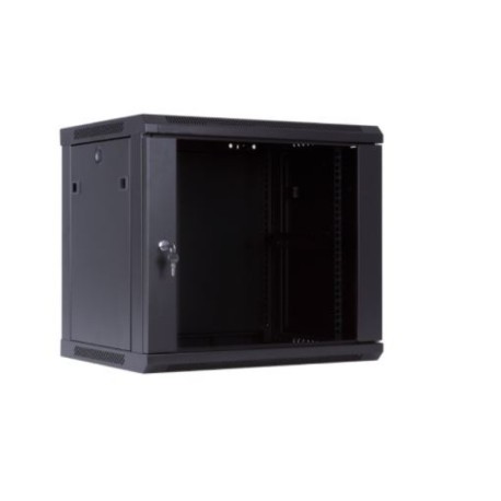 Armario mural 19” 6U  F-450 mm Negro puerta cristal Sunpro