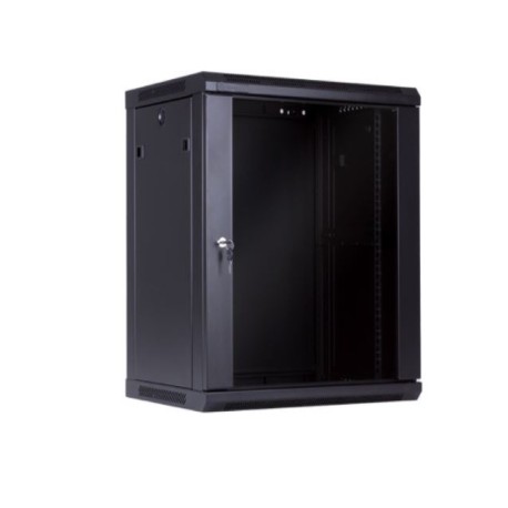 Armario mural 19” 9U  F-450mm Negro puerta cristal Sunpro