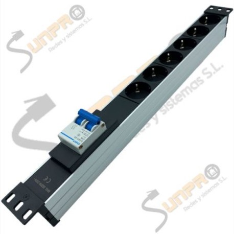 Regleta PDU 19" 1U 6 schukos + magnetotérmico en aluminio Sunpro