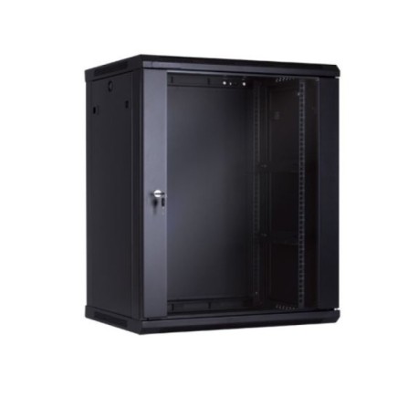 Armario mural 19” 12U  F-450 mm Negro puerta cristal Sunpro