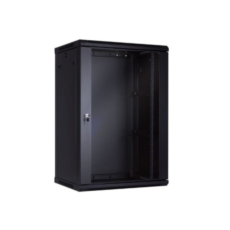 Armario mural 19” 15U  F-450 mm Negro puerta cristal Sunpro