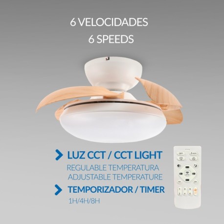 Ventilador de techo Mushroom Ø72,5cm CCT blanco y madera Mimotec