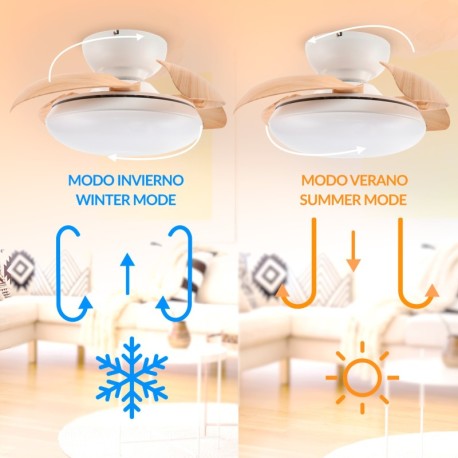 Ventilador de techo Mushroom Ø72,5cm CCT blanco y madera Mimotec