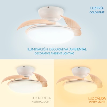 Ventilador de techo Mushroom Ø72,5cm CCT blanco y madera Mimotec