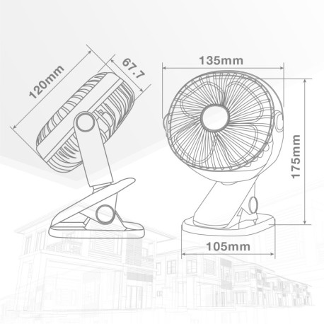 Mini ventilador de sobremesa Fune tipo clip USB Blanco GSC