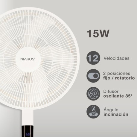 Ventilador portátil de pie Sanluri con mando 15W Blanco GSC