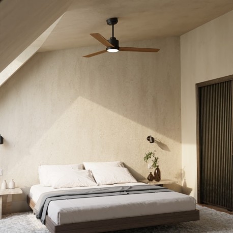 Ventilador de techo Anne con luz Negro madera natural Sulion