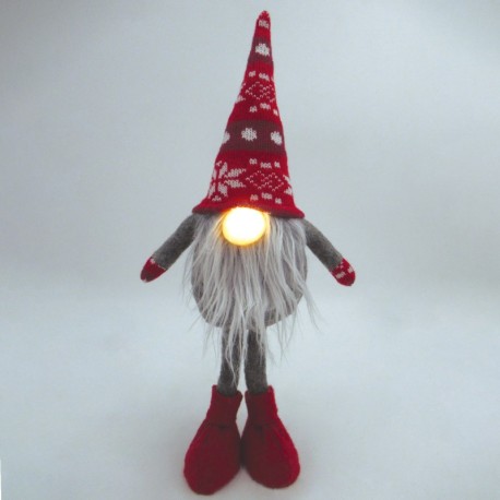Gnomo de navidad LED de pie Kazbo 40cm Rojo y gris GSC