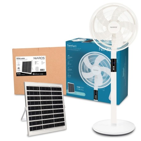 Kit ventilador pie panel solar Sanluri con mando 15W Blanco GSC
