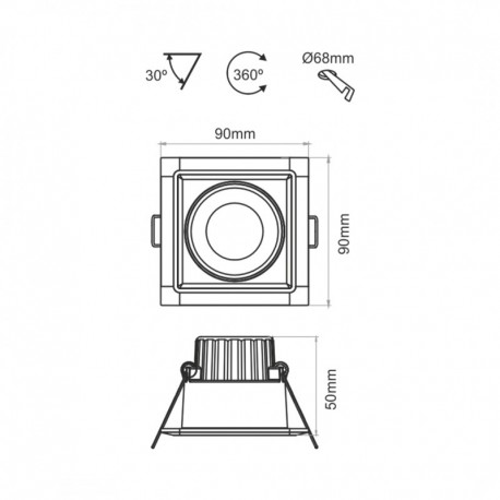 Downlight empotrable Compac cuadrado 8w Beneito Faure