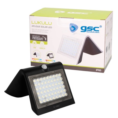 Aplique solar LED Lukulu c/sensor movimiento 4W Negro GSC