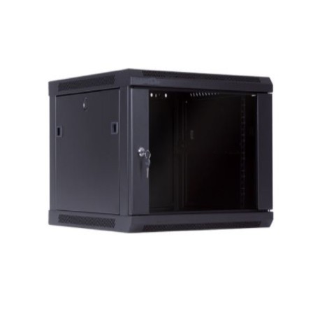 Armario mural 19” 6U F-600 mm Negro puerta cristal Sunpro