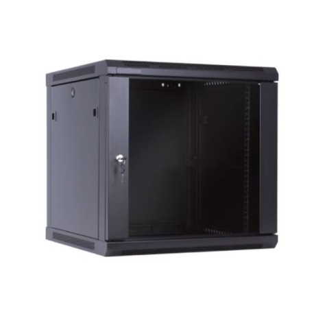 Armario mural 19” 9U F-600 mm Negro puerta cristal Sunpro