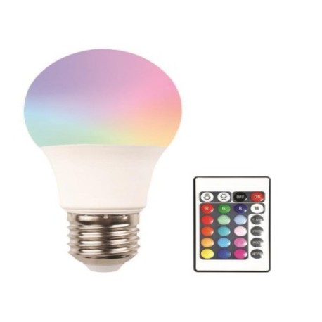 Bombilla led RGB con mando 7W E27 470 lúmenes