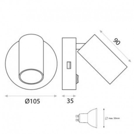 Aplique de pared Gina GU10 LED orientable de ACB Iluminación