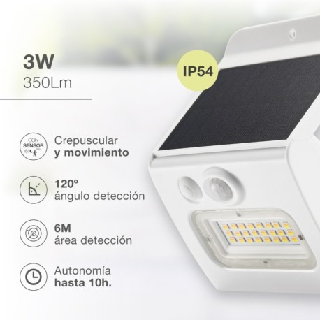 Aplique solar LED Egoda c/sensor de movimiento y crepuscular GSC