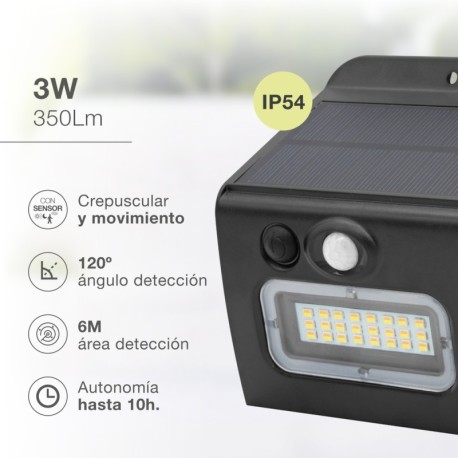 Aplique solar LED Egoda c/sensor de movimiento y crepuscular GSC