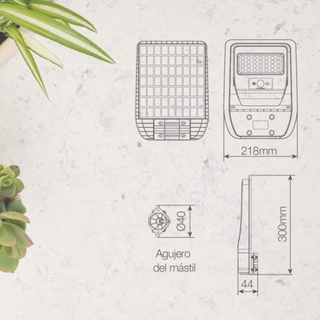 Farola solar LED Buat c/sensor movimiento y crepuscular IP65 GSC