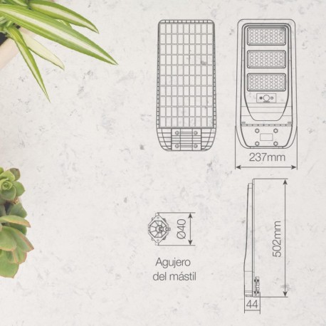 Farola solar LED Buat c/sensor movimiento y crepuscular IP65 GSC