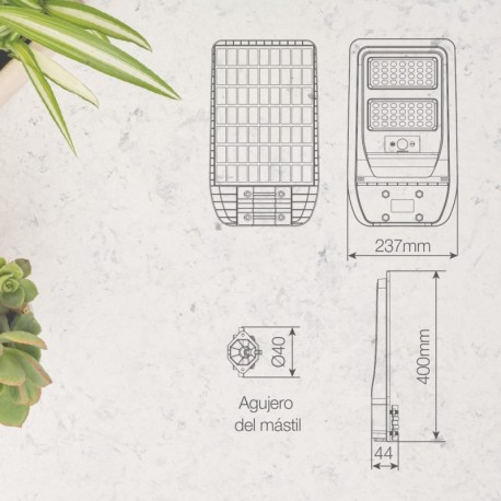 Farola solar LED Buat c/sensor movimiento y crepuscular IP65 GSC