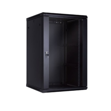 Armario mural 19” 18U F-600 mm Negro puerta cristal Sunpro