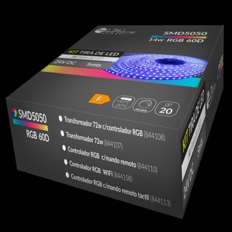 Kit-2 Tira led RGB 14w 24v 5mt+tranf72w + controlador mini LDVlighting