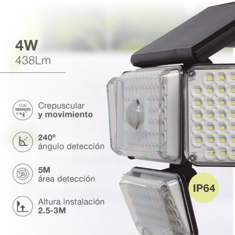 Aplique solar LED Lanteri con sensor 4W 6500k GSC