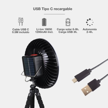 Mini ventilador solar Tanami con luz y trípode flexible GSC