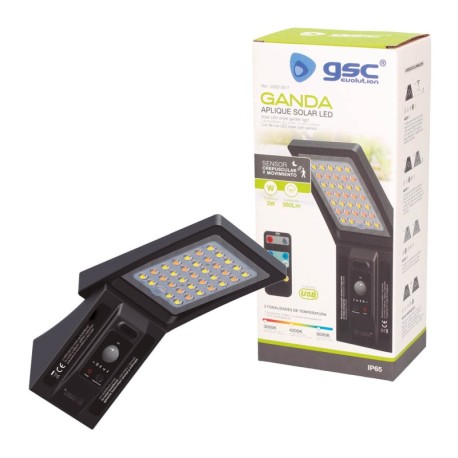 Aplique solar LED Ganda sensor movimiento/crepuscular 5W GSC