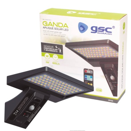 Aplique solar LED Ganda sensor movimiento/crepuscular 5W GSC
