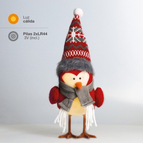 Pájaro de navidad LED Frostine 21cm rojo y gris GSC