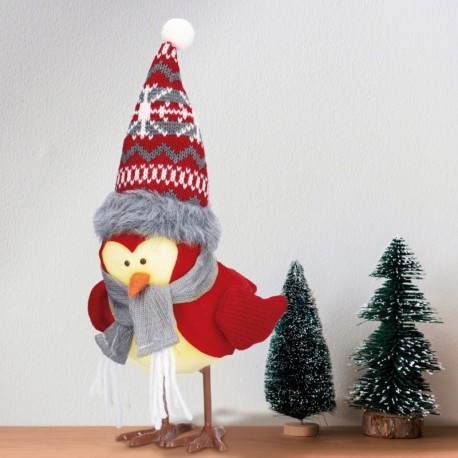 Pájaro de navidad LED Frostine 21cm rojo y gris GSC