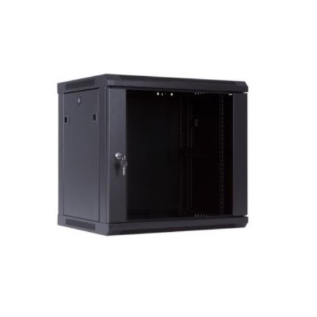 Armario mural 19” 4U  F-450mm Negro puerta cristal Sunpro