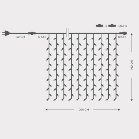 Cortina 200 LED blanco  5mm c/copas 100x200cm IP65 Aimur