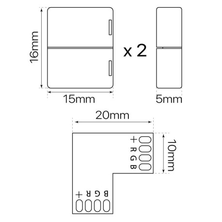 Conector L RGB 4 pin tiras led 10mm I-TEC