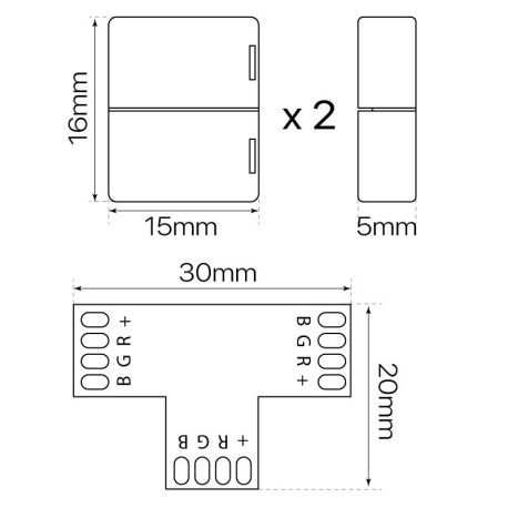 Conector T RGB 4 pin tiras led 10mm I-TEC