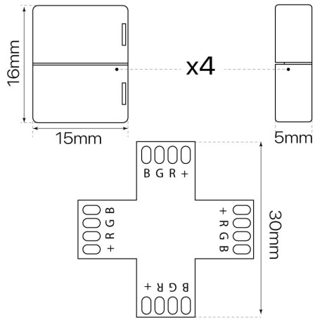 Conector X RGB 4pin tiras led 10mm I-TEC